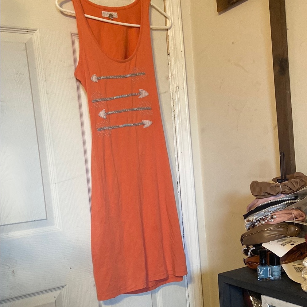 Orange Sleeveless Dress with Arrow Design